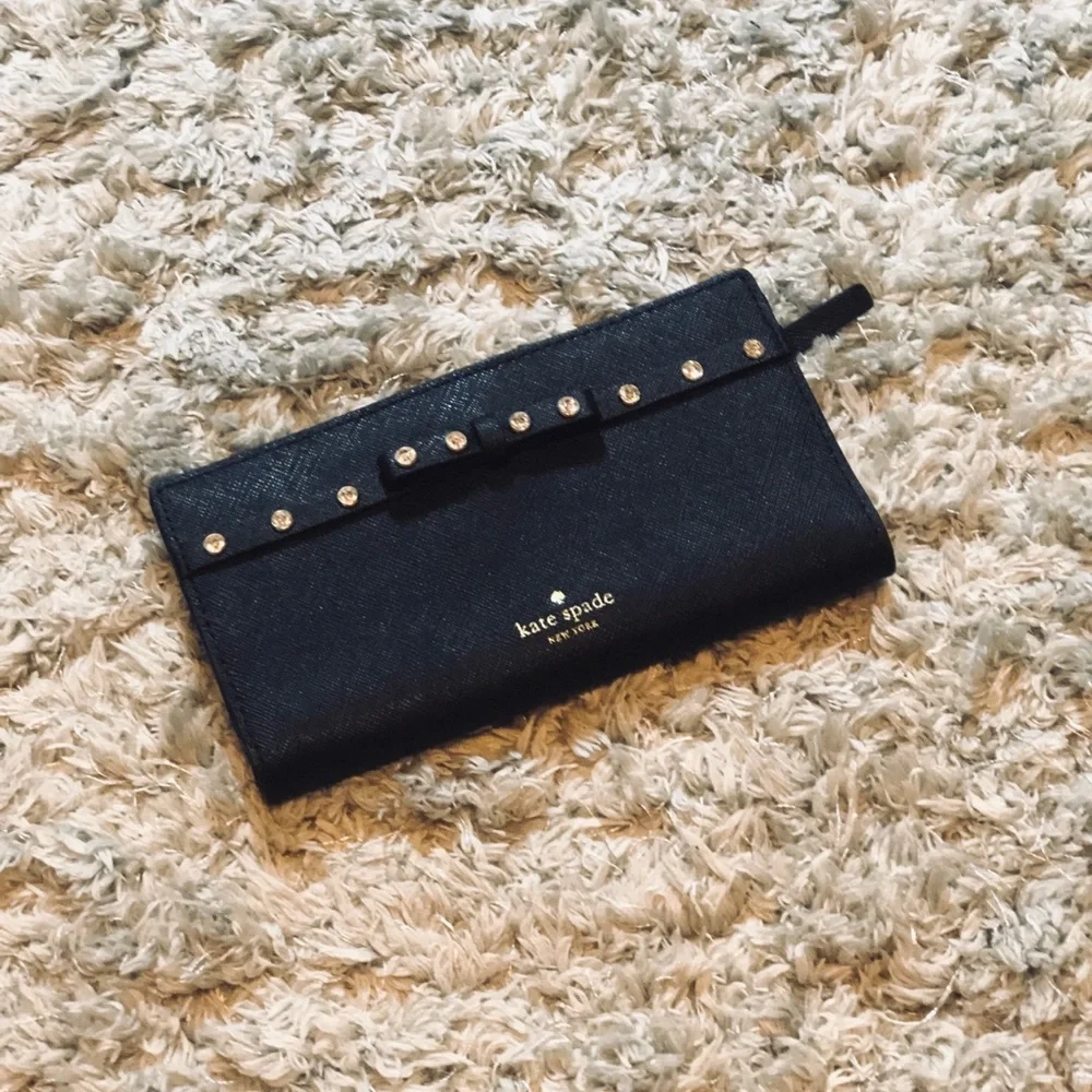 NWT KATE SPADE STACY LAUREL WAY BLACK JEWELED WALLET